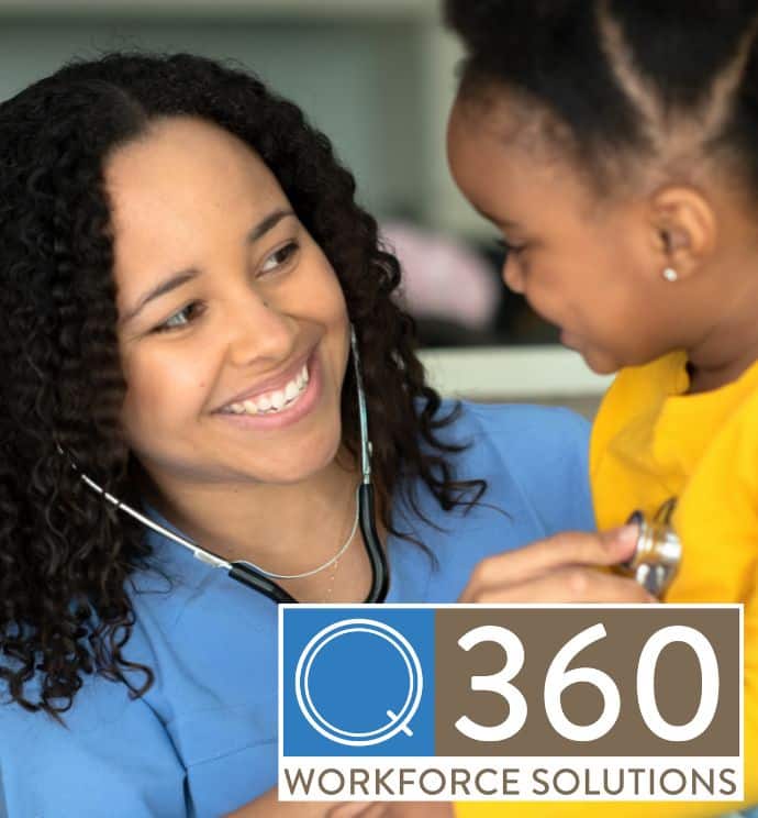 School nurse using a stethoscope to listen to the heartbeat of a student