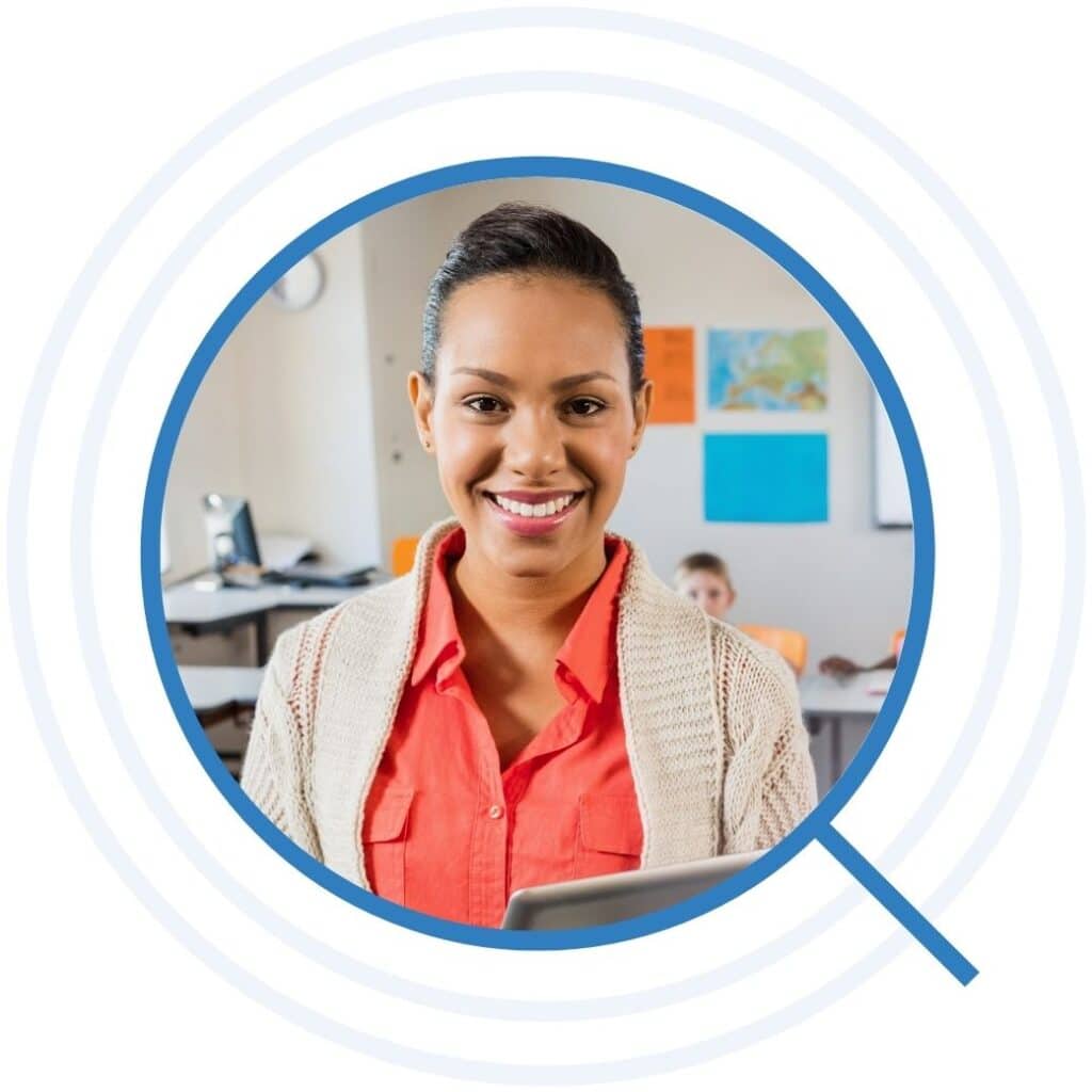 Elementary school teacher with class