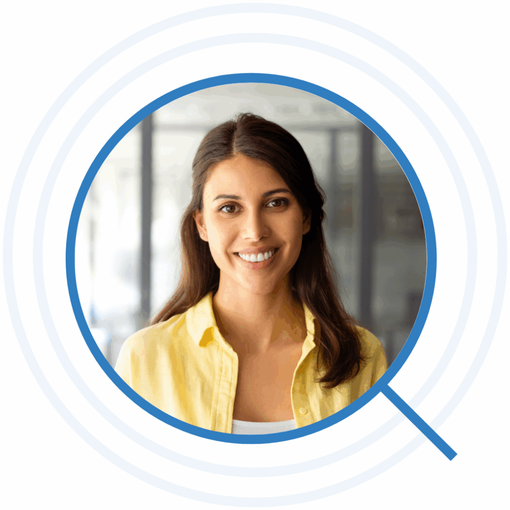 Brunette woman in yellow smiling