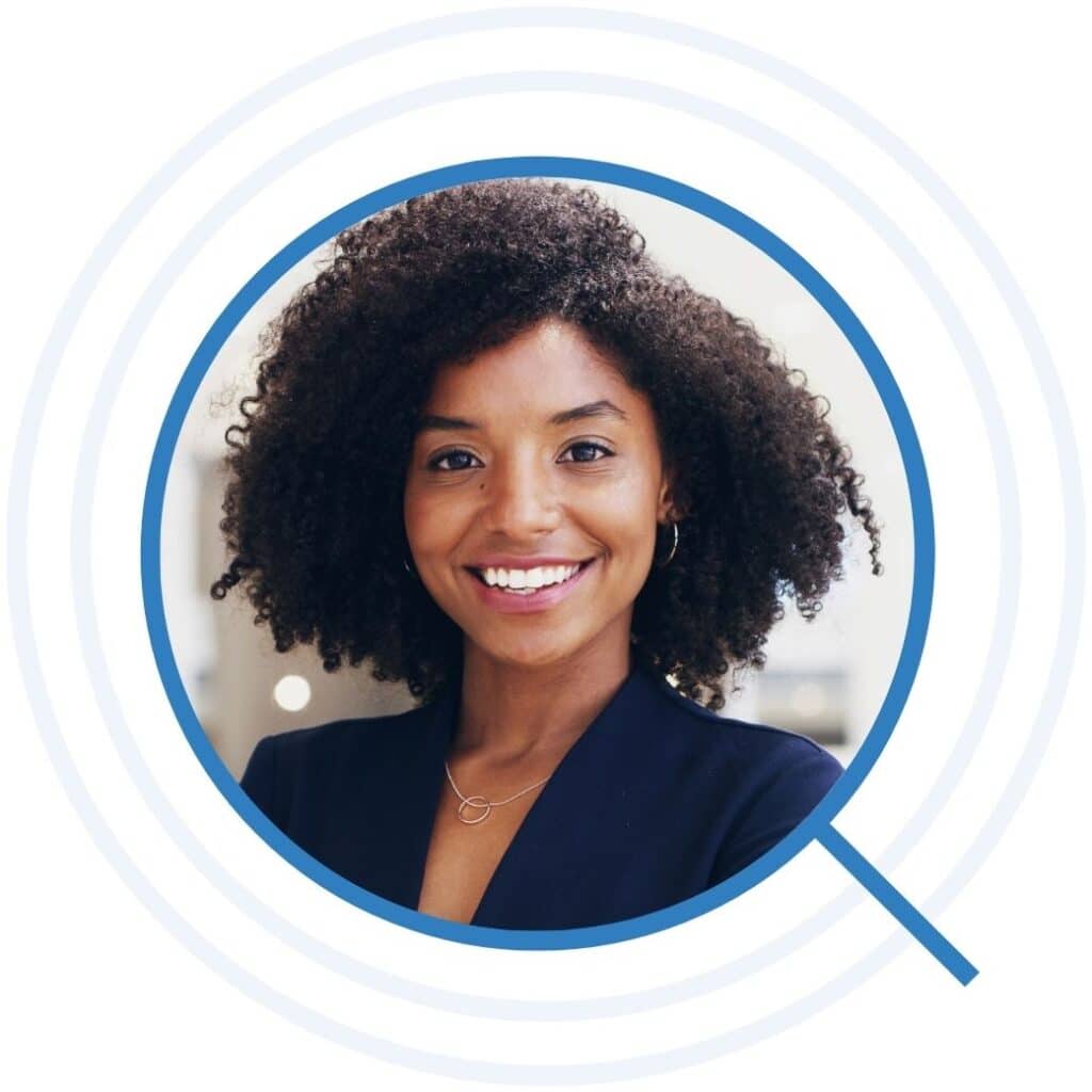 Woman in navy blazer smiling